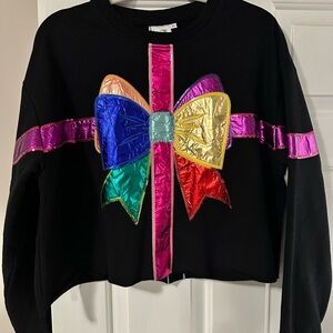 QUEEN OF SPARKLES Black Sweatshirt with Metallic Multicolor Bow